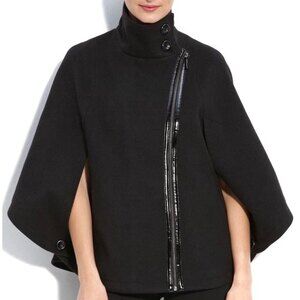 Via Spigia Asymmetrical Zip Front Funnel Neck Black Riding Cape Poncho